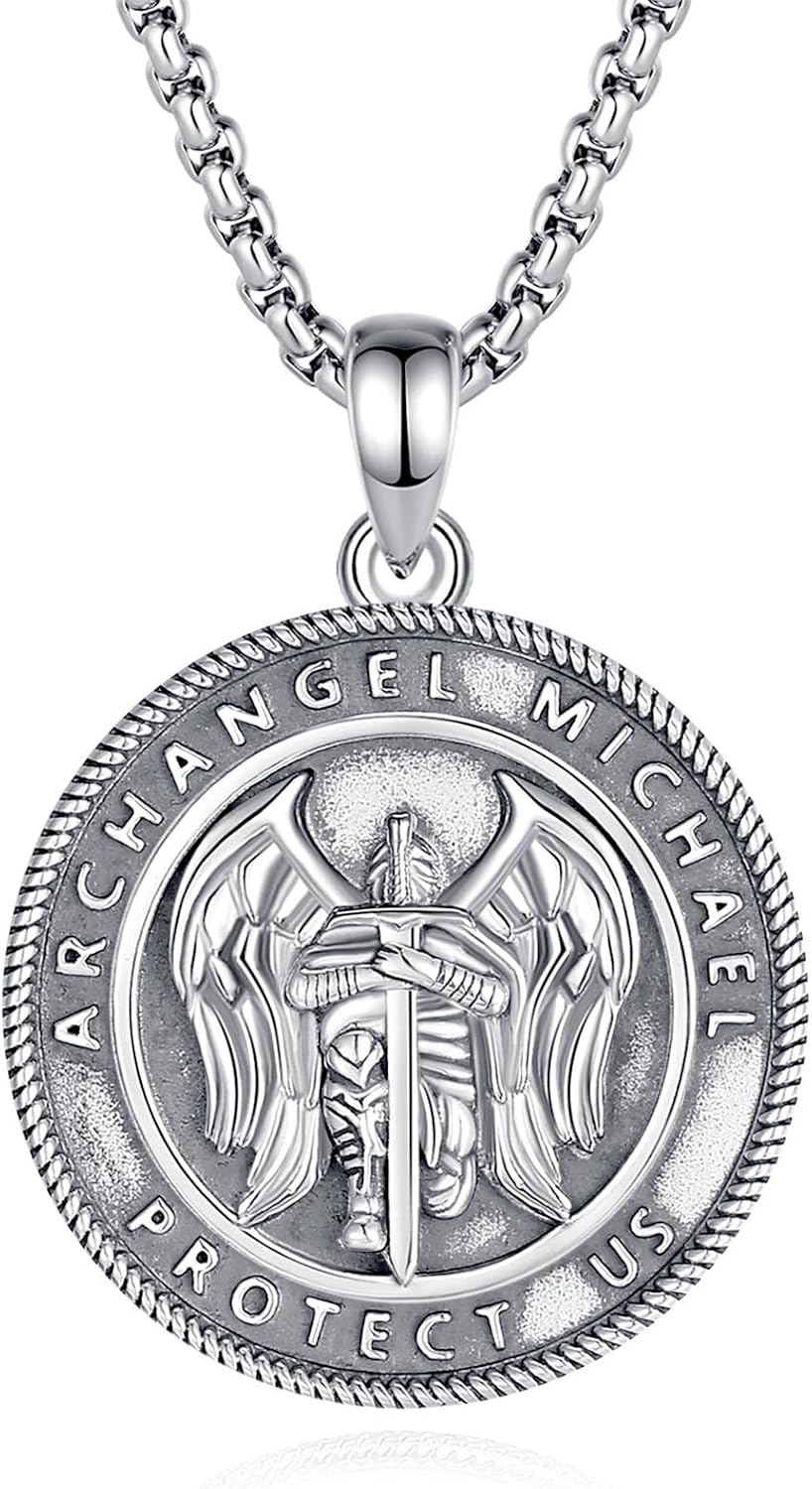 INFUSEU 925 Sterling Silver Religious Protection Medal for Men Women Meaningful Christian Catholic Jewelry
