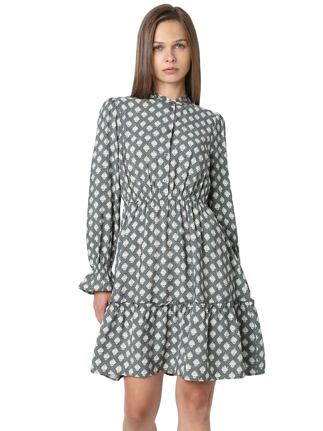 vero moda Floral Printed A-Line Tiered Dress | Full Sleeves | Casual Dresses-picture-12