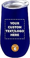 Vista 14 de Copas de vino personalizadas de acero inoxidable sin tallo con tapas, 9 onzas, juego de 6, paquete personalizado a granel, perfectas para vino