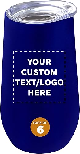 Miniatura 14 de Copas de vino personalizadas de acero inoxidable sin tallo con tapas, 9 onzas, juego de 6, paquete personalizado a granel, perfectas para vino