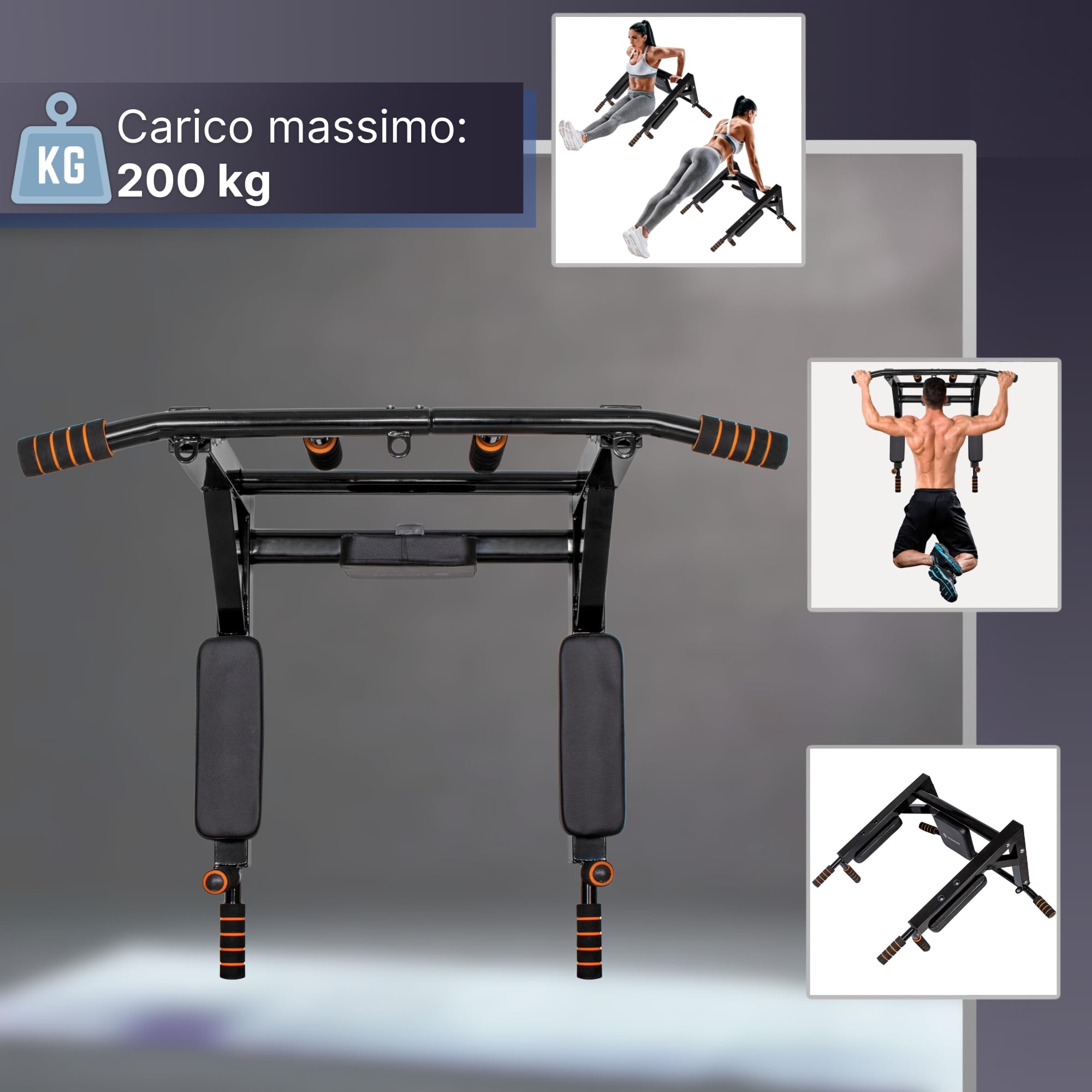 SPRINGOS Barra per trazioni a parete 3 in 1 + barra per dip + schienale in acciaio barra per dip barra per pull up allenamento forza bodybuilding