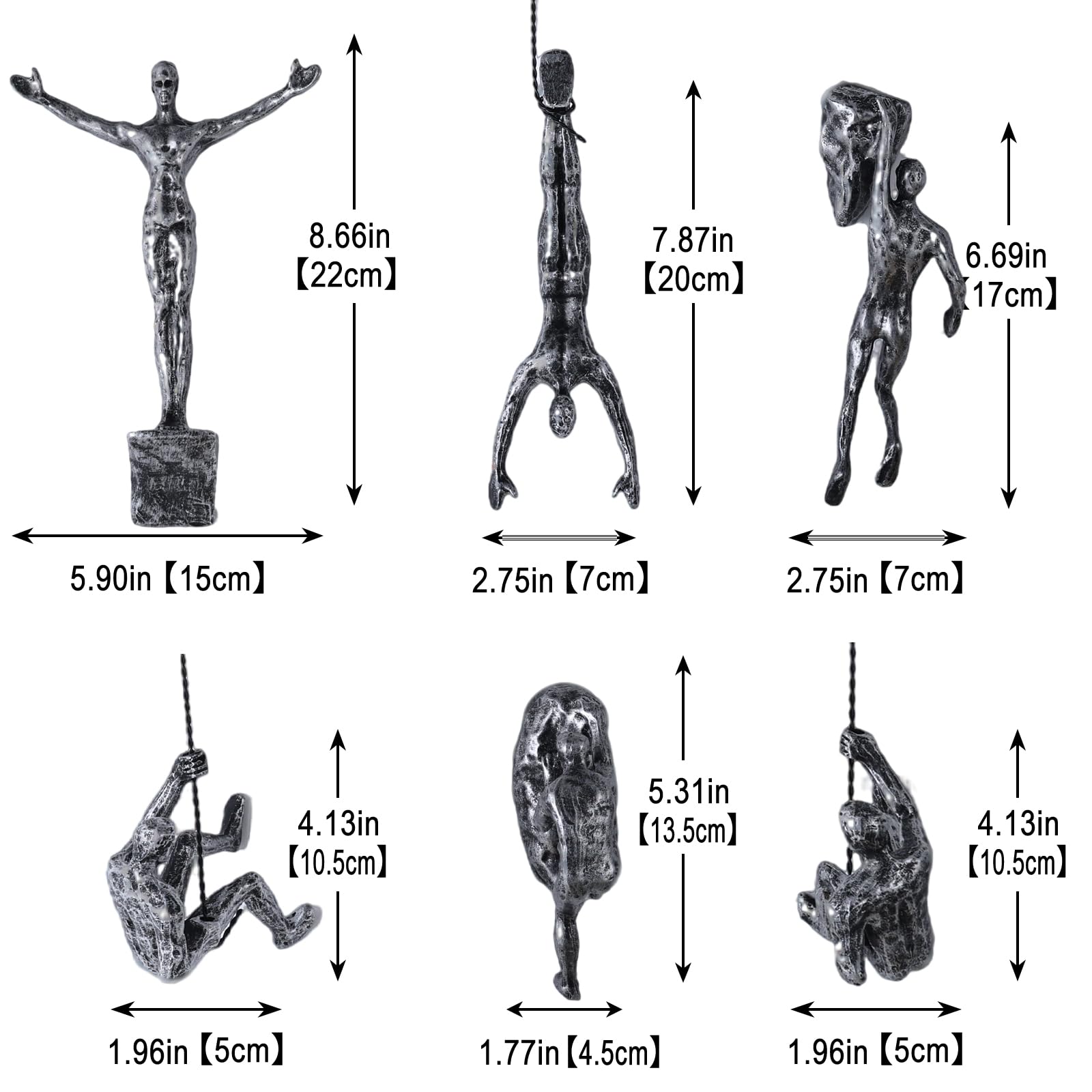 Set di 6 Sculture Decorative per Pareti con Uomini Arrampicanti, Arte Decorativa per Pareti Stile Nordico Moderno e Semplice, Sculture Arrampicante Casa e Ufficio