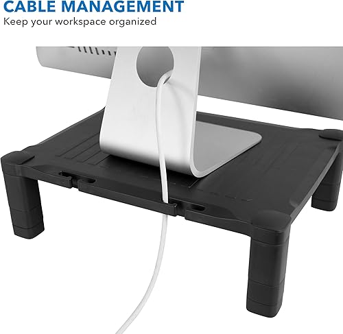 Miniatura 9 de Mount-It! Elevador de monitor con cajón | Soporte de monitor de altura ajustable con almacenamiento deslizante de tres filas | Elevador para