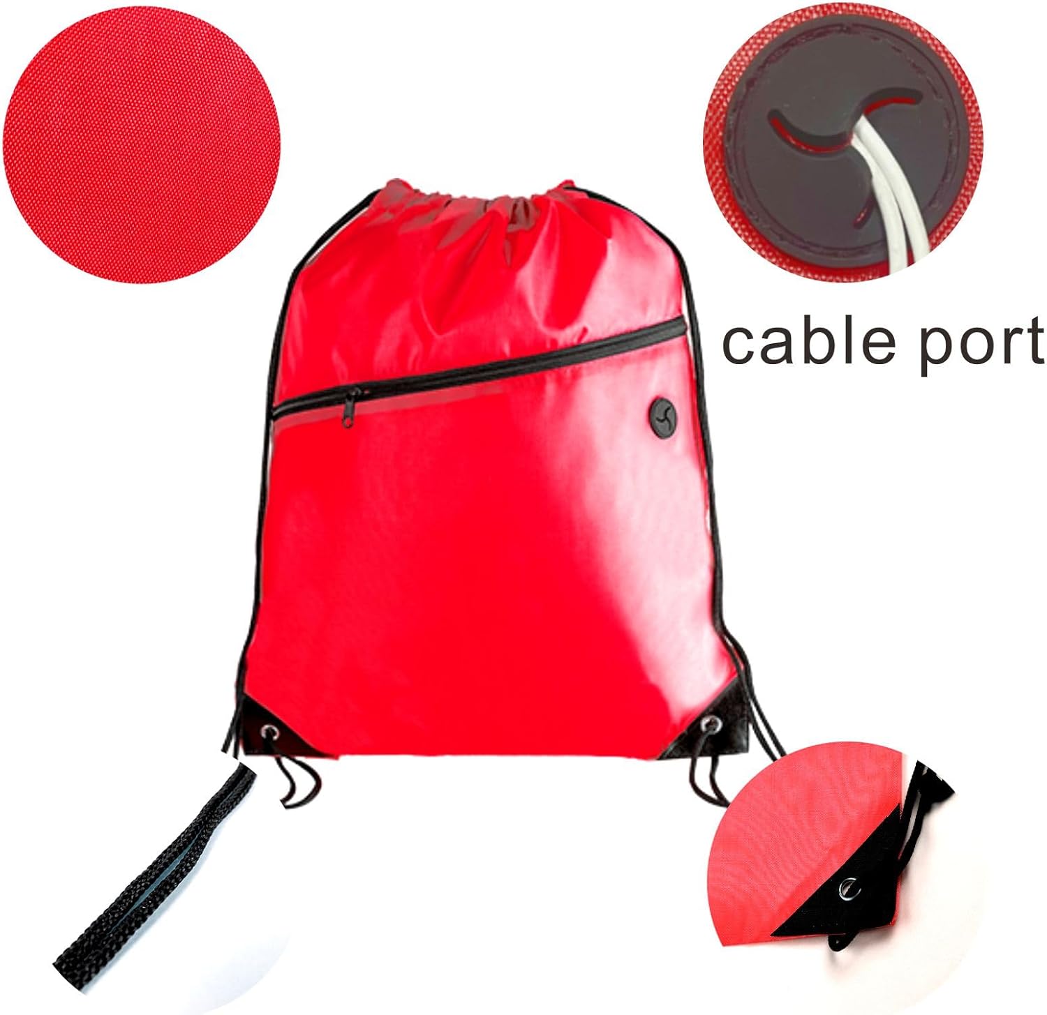 CODOBON Lightweight Drawstring Backpack with 2 Compartments – Holds 14" Laptop & Shoes | Foldable to Phone Size, Zip Pocket with Cable Port | Economical for Gym, Travel, Men Women (20, Red) - Image 2