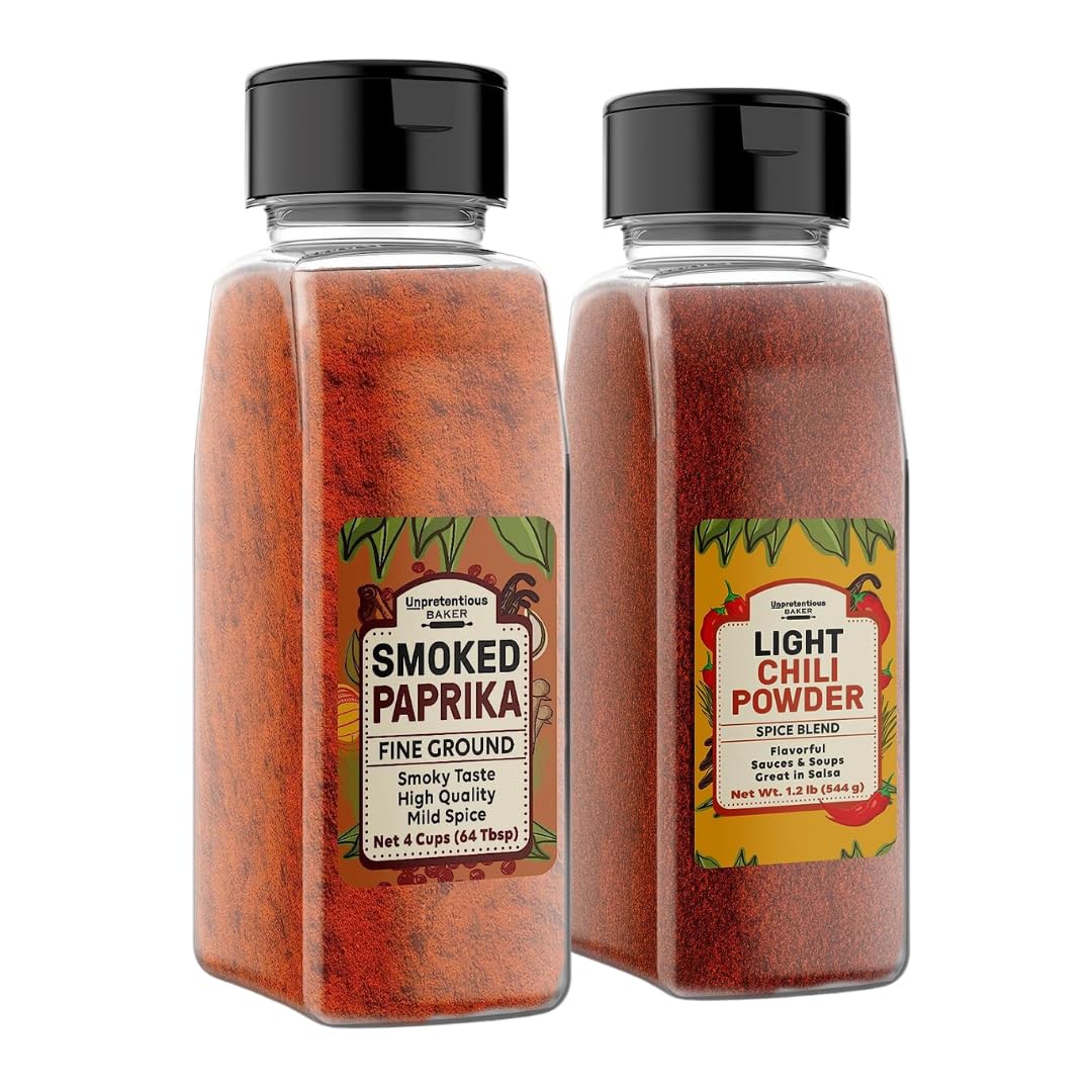Unpretentious Smoked Paprika and Light Chili Powder Bundle, Various Sizes, Midly Spicy, Flavorful Seasonings
