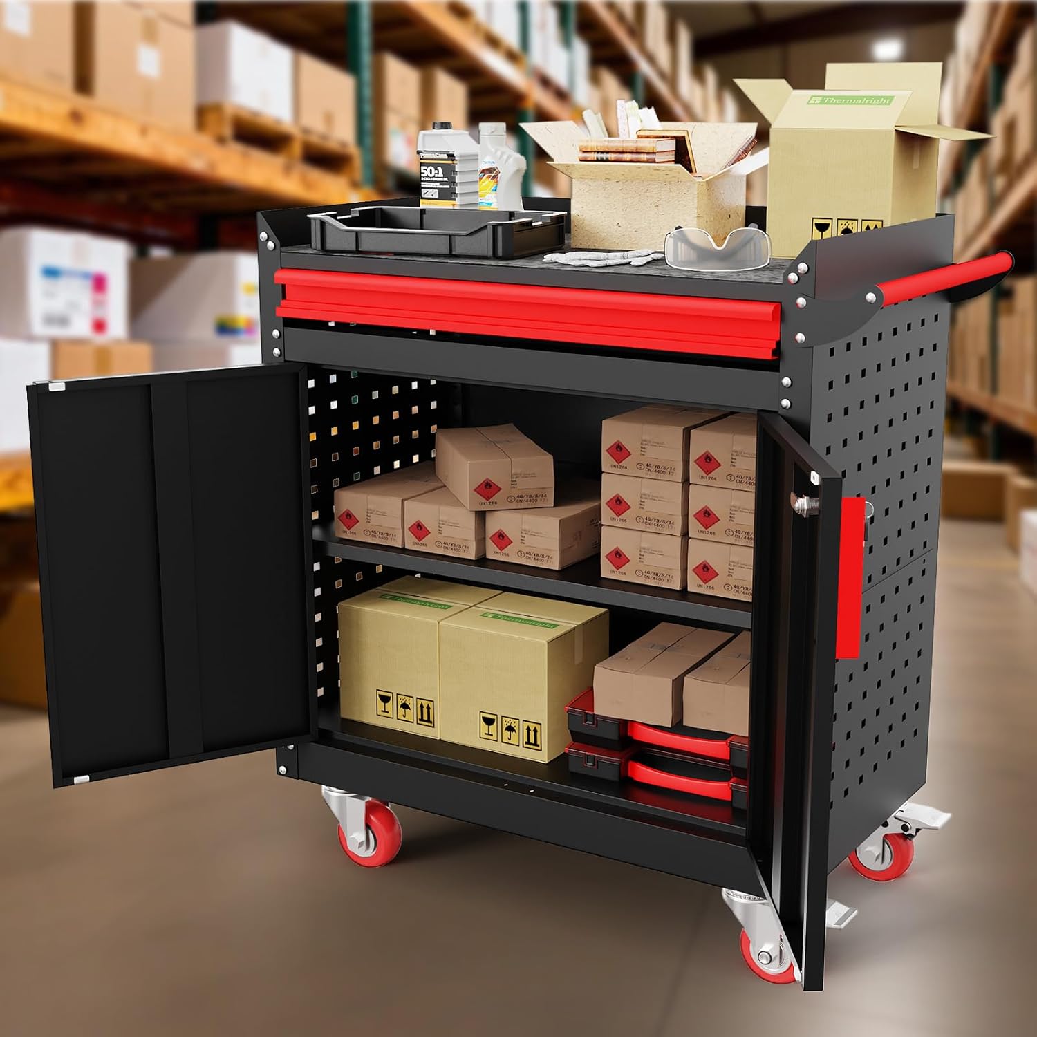 LMTC Heavy Duty Utility Cart,Metal Utility Service Cart 550 lbs Capacity,Rolling Tool Cart with Locking Casters,Adjustable Shelf for Warehouse,Shop,Garage,Hallway,Garden(35.4" H)