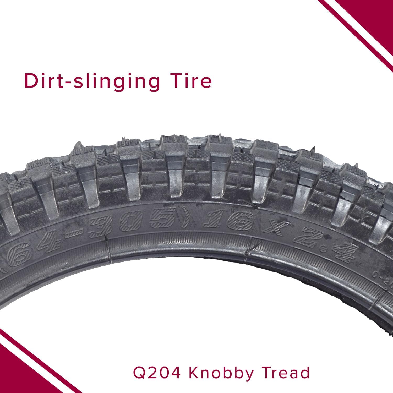 AlveyTech 16x2.4 (64-305) Front Tire and Tube Set with Q204 Knobby Tread for Razor MX500 & Razor MX650 Dirt Bikes