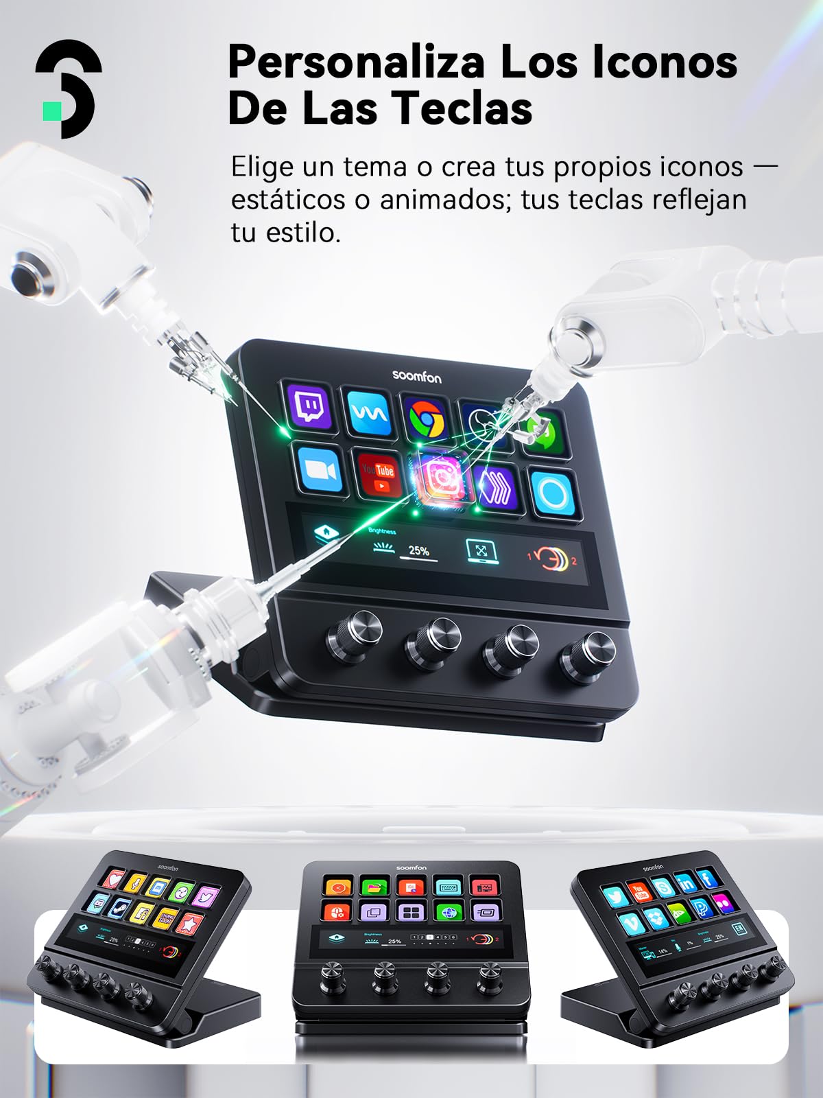 SOOMFON Stream Controller Deck 10 Teclas Macro&Pantalla Táctil&4 Perillas | Stream Controlador Deck con OBS Twitch YouTube PS Word Zoom Excel y Más, con Mac/Win, para Streaming Gaming Oficina Creación