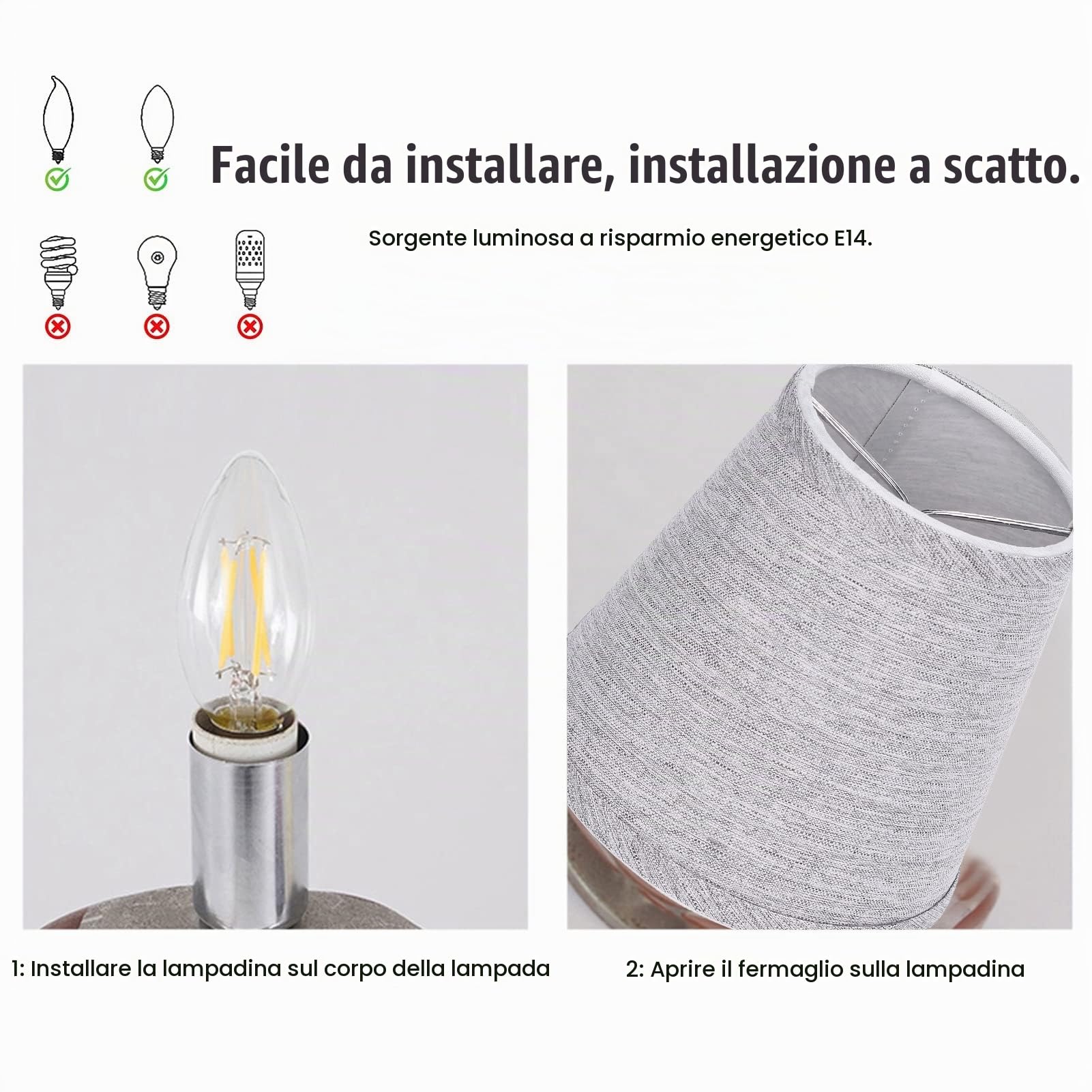 Buachois 6 Pezzi Paralume E14 Tessuto Coprilampada Moderno | Paralume a Clip per Lampadario e Lampada Parete, Copertura in Tessuto per Illuminazione Interni