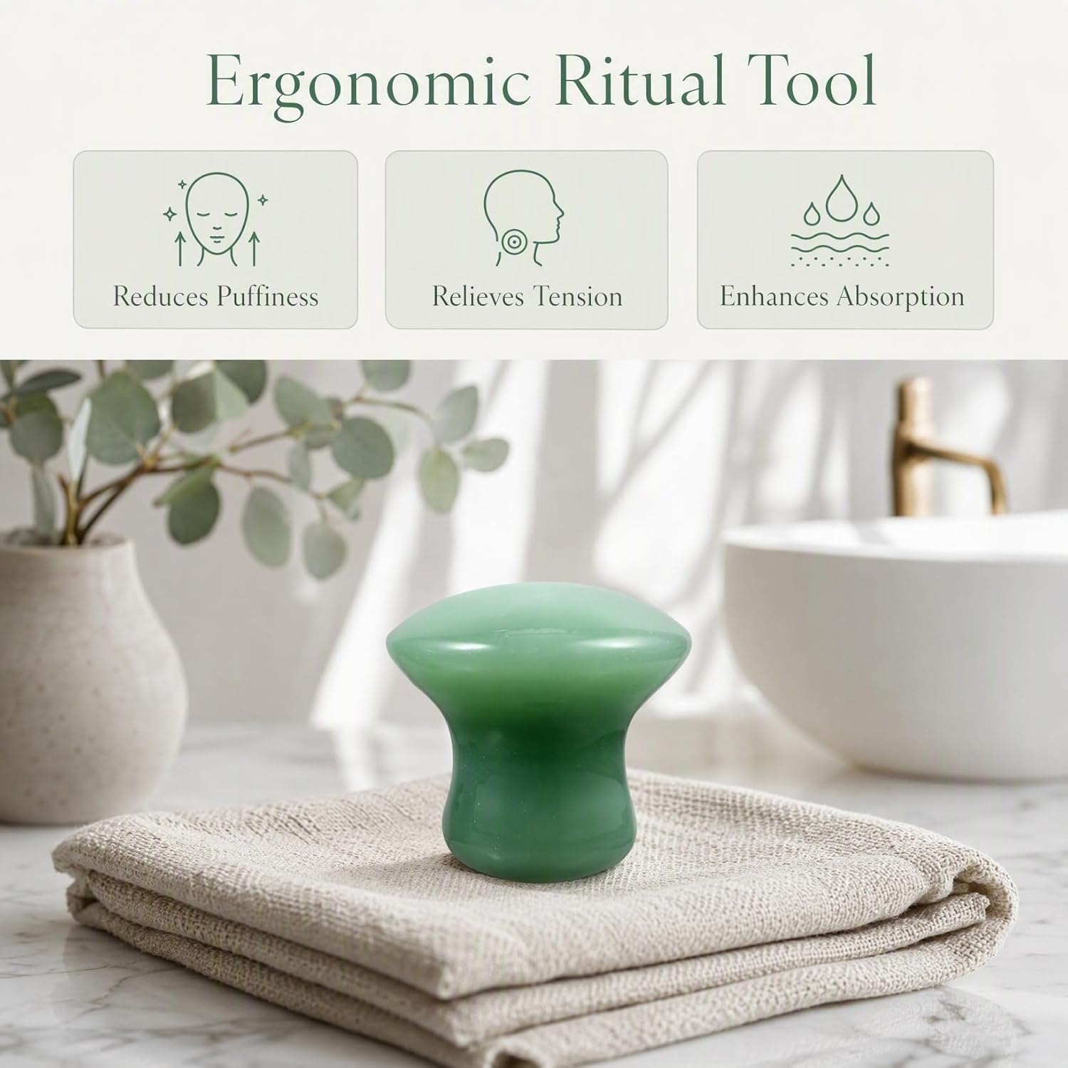 Facial Tools 2 Pcs Green Jade Mushroom Scraping Board image 5