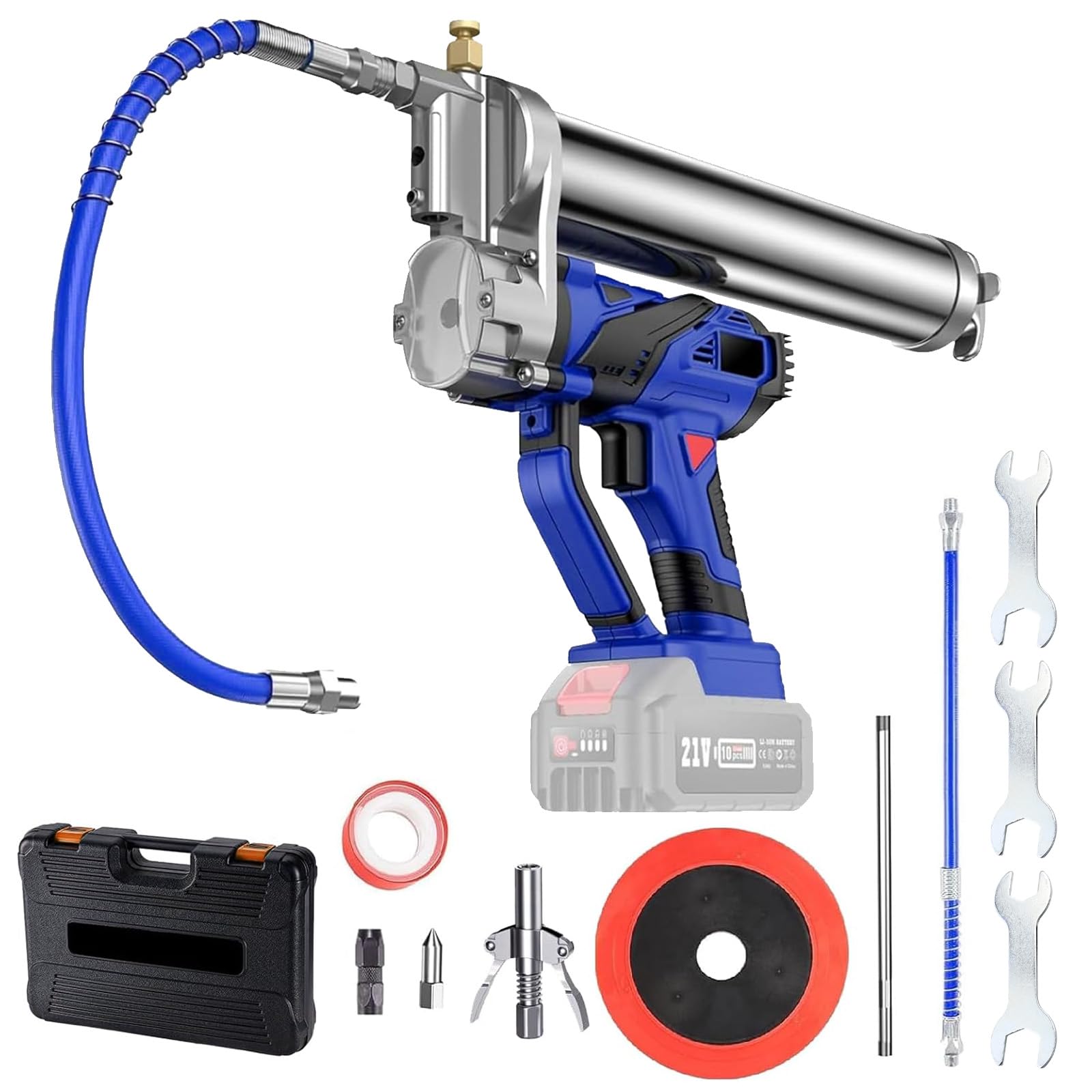 Pistolet à Graisse Sans Fil pour Makita 18V Batterie, Kit Pistolet à Graisse Électrique 10000 PSI avec Tuyau, Raccord Rapide, Gâchette à Vitesse Variable, Chargeur, Valise(Sans Batterie)