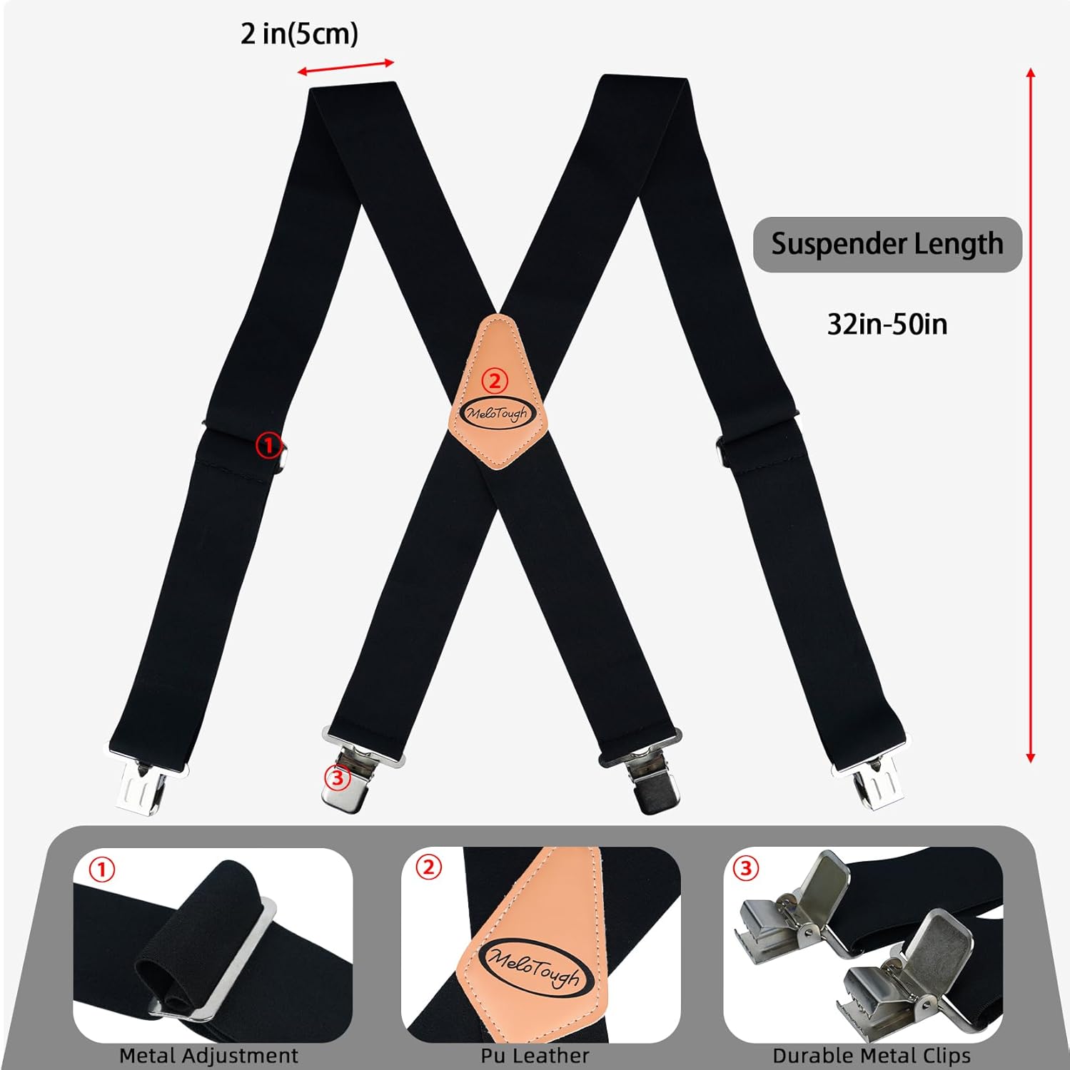 MELOTOUGH Men's Suspenders w/Clip Heavy Duty suspenders for men Big and Tall Work suspenders for Jeans - Image 5