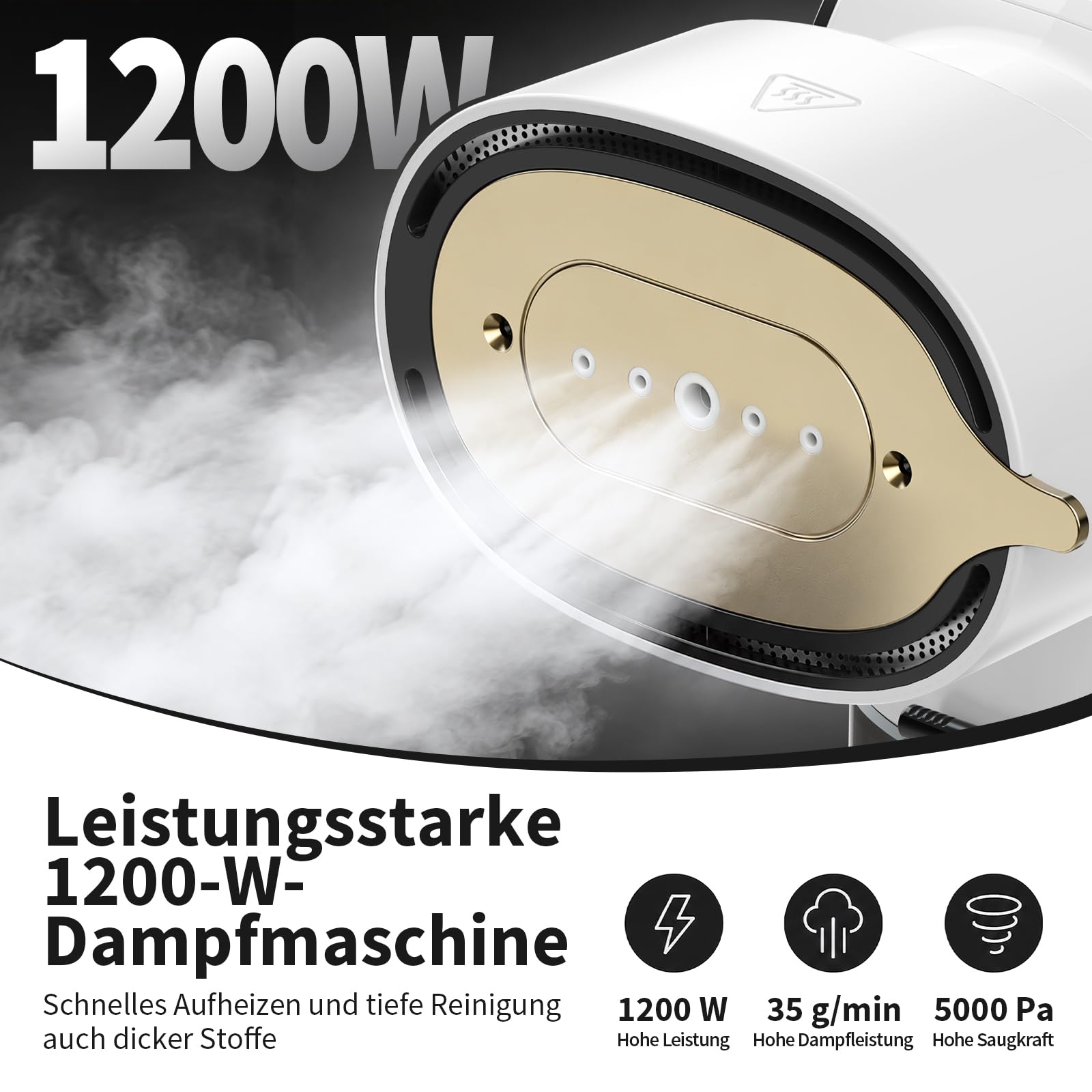 Steamer Dampfglätter mit Saugfunktion, 5000Pa Saugleistung 2-in-1 Dampfgarer & Bügeleisen Dampfbügeleisen 260ml Wassertank 3 Modi & 360°-Auslaufschutztechnologie zur Faltenentfernung