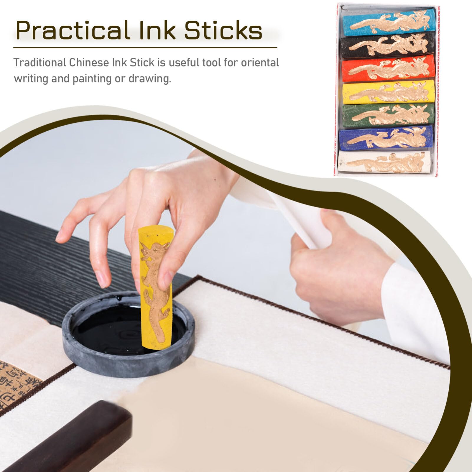 HOODANCOS 7pcs Ink Stick for Traditional Chinese Calligraphy and Painting Handmade Drawing Ink Block for Students and Artists and Easy to Use - Image 3