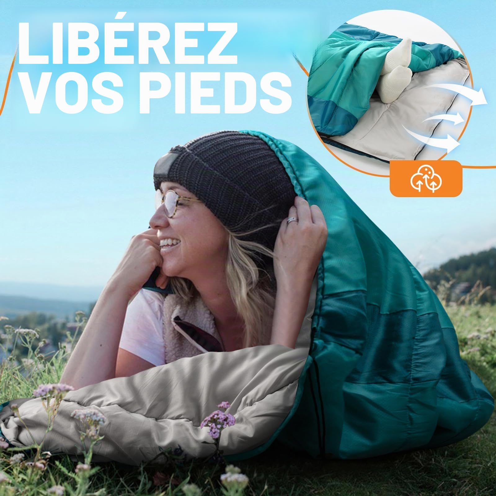 Forceatt Sac de Couchage pour Adultes et Adolescents | 3 saisons et temps froid（-10 ℃ à 18 ℃）丨Idéal Pour le Camping, La Randonnée et D'autres Activités de Plein Air丨Résistant à L'eau, Léger et Chaud.
