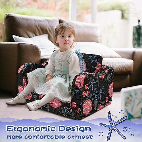 Miniatura 227 de MeMoreCool Sofá de dinosaurio para niños, silla plegable para niños pequeños, sofá cama convertible que brilla en la oscuridad, salón plegable para