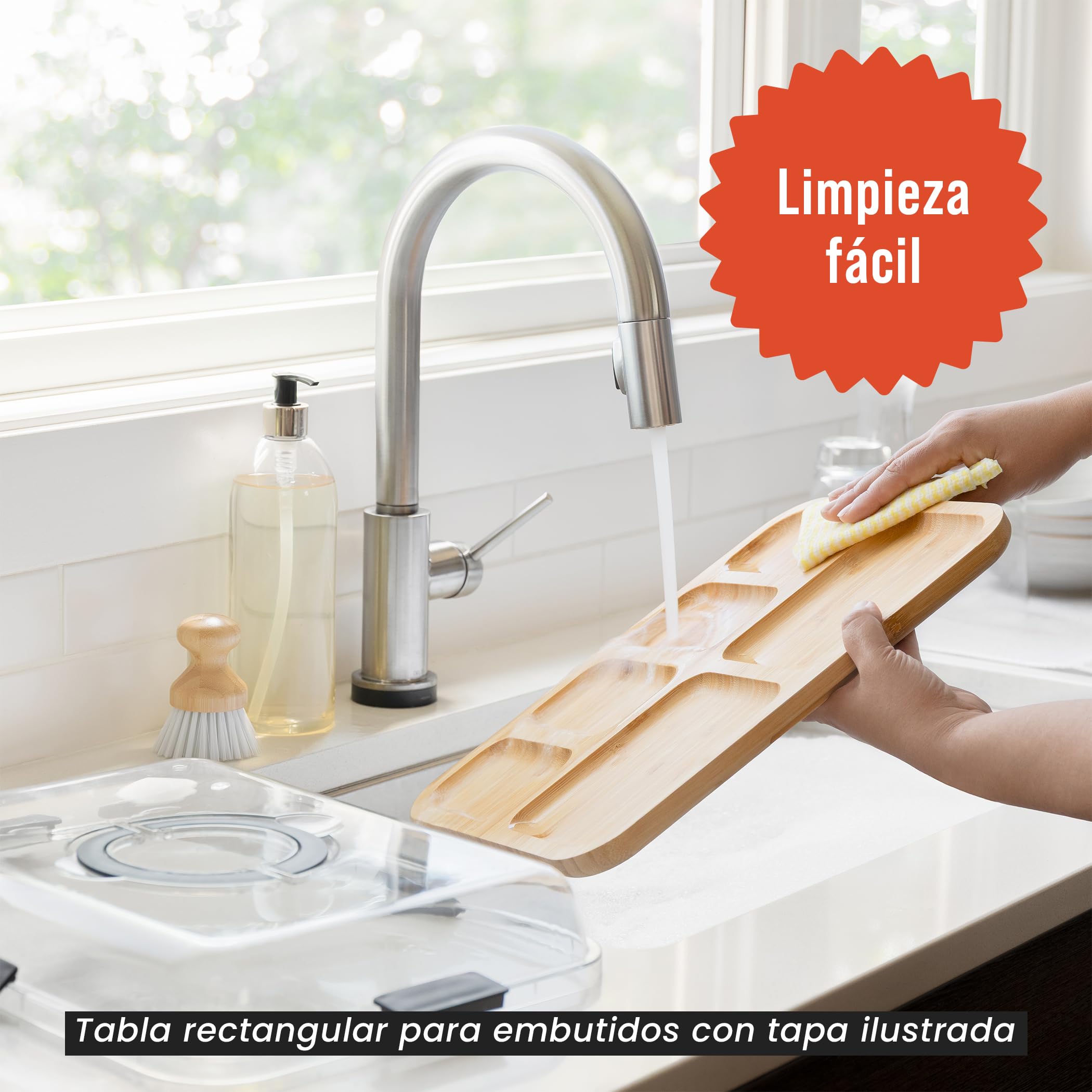 Chef Pomodoro Tabla de Quesos con Tapa (34 CM), Queseras para Guardar el Queso, Tabla para Quesos y Aperitivos, Tabla de Queso y Embutidos Madera, tabla de charcutería portátil, Redonda