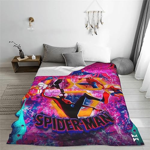 Miniatura 5 de Manta de hombre de dibujos animados de araña, manta cálida de franela súper suave y acogedora, manta decorativa para dormitorio y sala de estar, 80