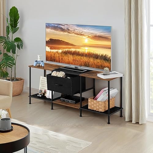 Miniatura 3 de Vrisa Soporte de TV para TV de 50/55 pulgadas con almacenamiento abierto con cajón de tela, organización de almacenamiento, soportes de TV para sala