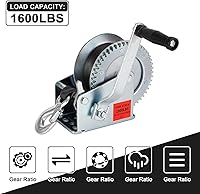 Vista 4 de Cabrestante de remolque para lancha, cabrestante de manivela de 1600 libras con correa de poliéster de 26 pies, cabrestante de remolque de manivela