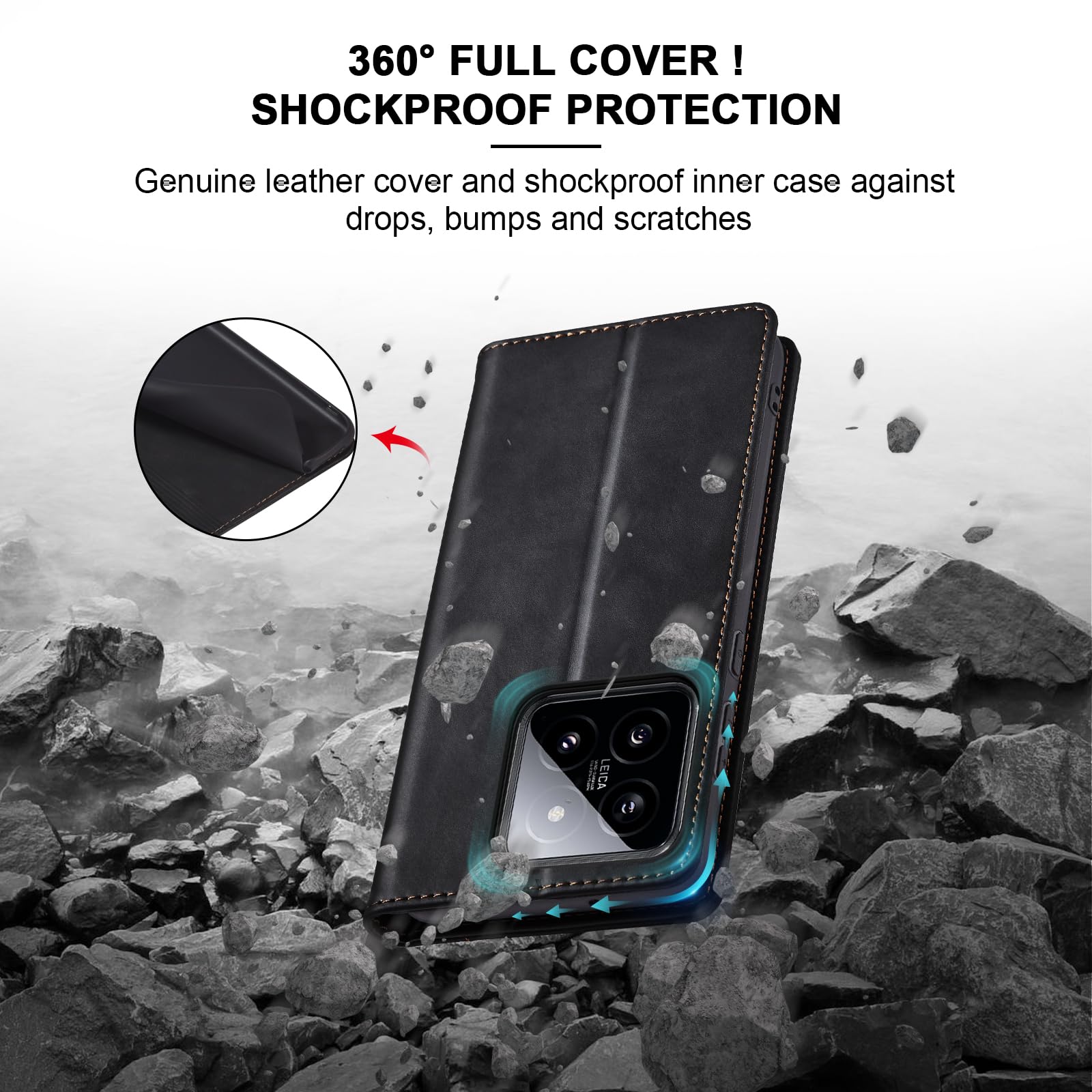 Leder Flip Hülle Für Xiaomi 14 – Mit 3 Kartenfächern, RFID-Schutz & Standfunktion, Braun