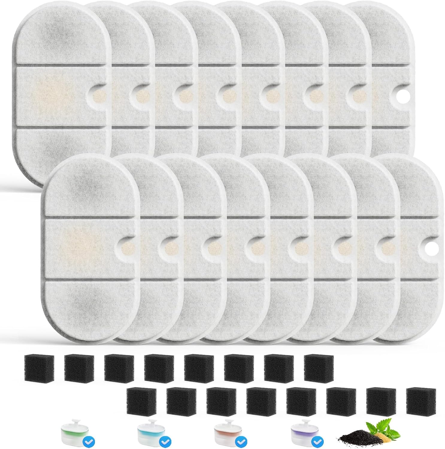 16 Pack Replacement Filters with 16 Pre-Filter Sponges for PLWF002 Capsule Cat Water Fountain 71oz/2.1L