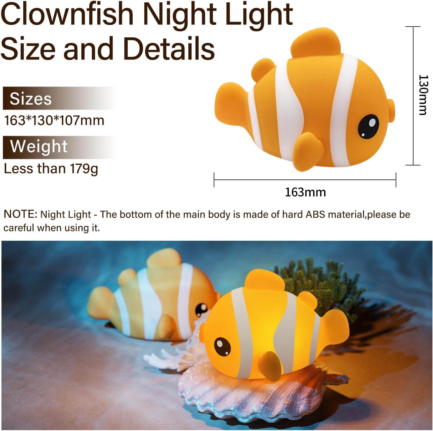 Cute Clownfish Night Light - Silicone Pat Pat Lamp with 3-Level Brightness Adjustment, Timer Function, Rechargeable Touch Control Nursery Nightlight for Baby Bedroom Decor - Image 9