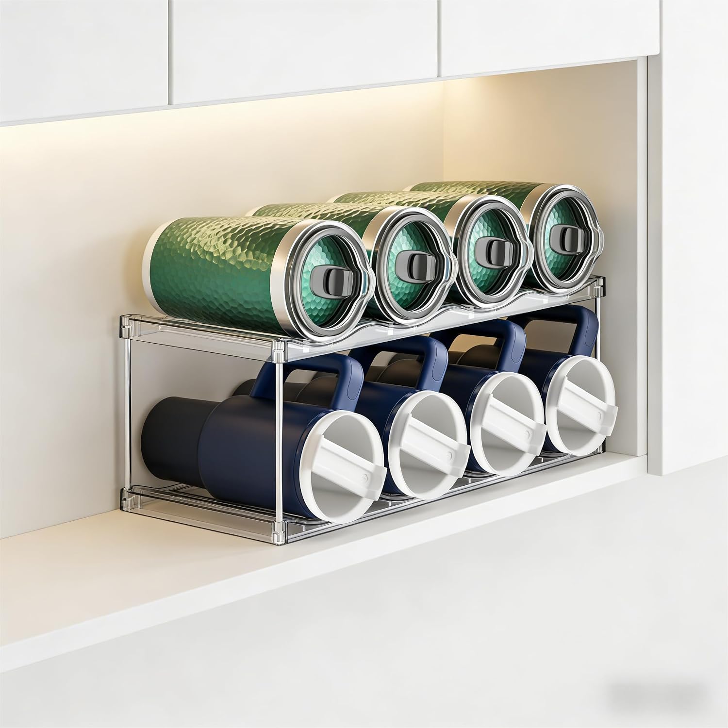 Yieach 2 Tier Waterbottle Organizer for Cabinet - Large Compartment Stackable Water Bottle Holder and Wine Bottle Rack,Acrylic Water Bottle Organizer Rack for 40 oz Stanley Cup,Yeti and Tumbler Shelf