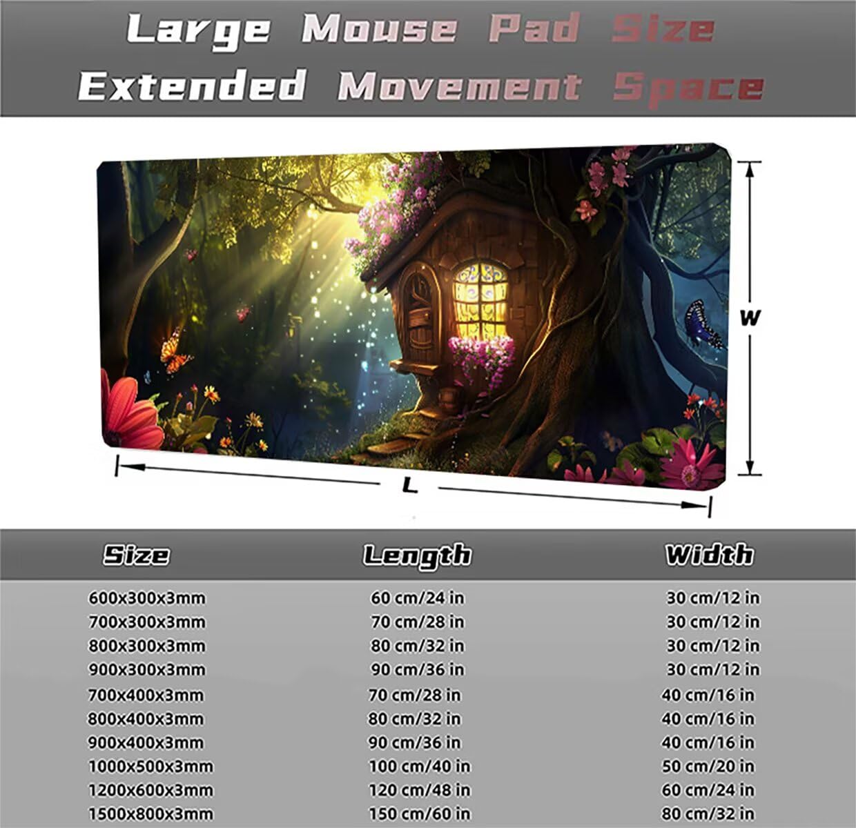 Podkładka pod mysz do gier, 1200 x 600 x 3 mm, XXL, duża, antypoślizgowa wodoodporna, rozszerzona długa klawiatura podkładka pod mysz, akcesoria biurowe, do gier, komputera, komputera, krajobrazu