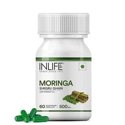INLIFE Moringa Capsules 500mg | Leaf Extract (10:1) Powder Supplement | Water Distillation Extraction | Quick Absorption