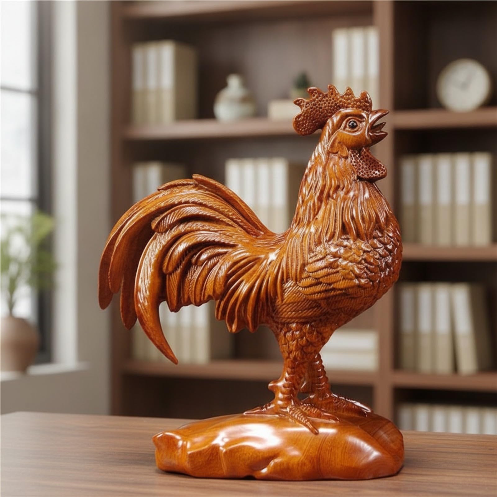 Baoblaze Coq en Palissandre Robuste | Finition e, Statute Coq, Artisanal, pr Salon, Entrée, Collectionneurs, Rouge, 28CM
