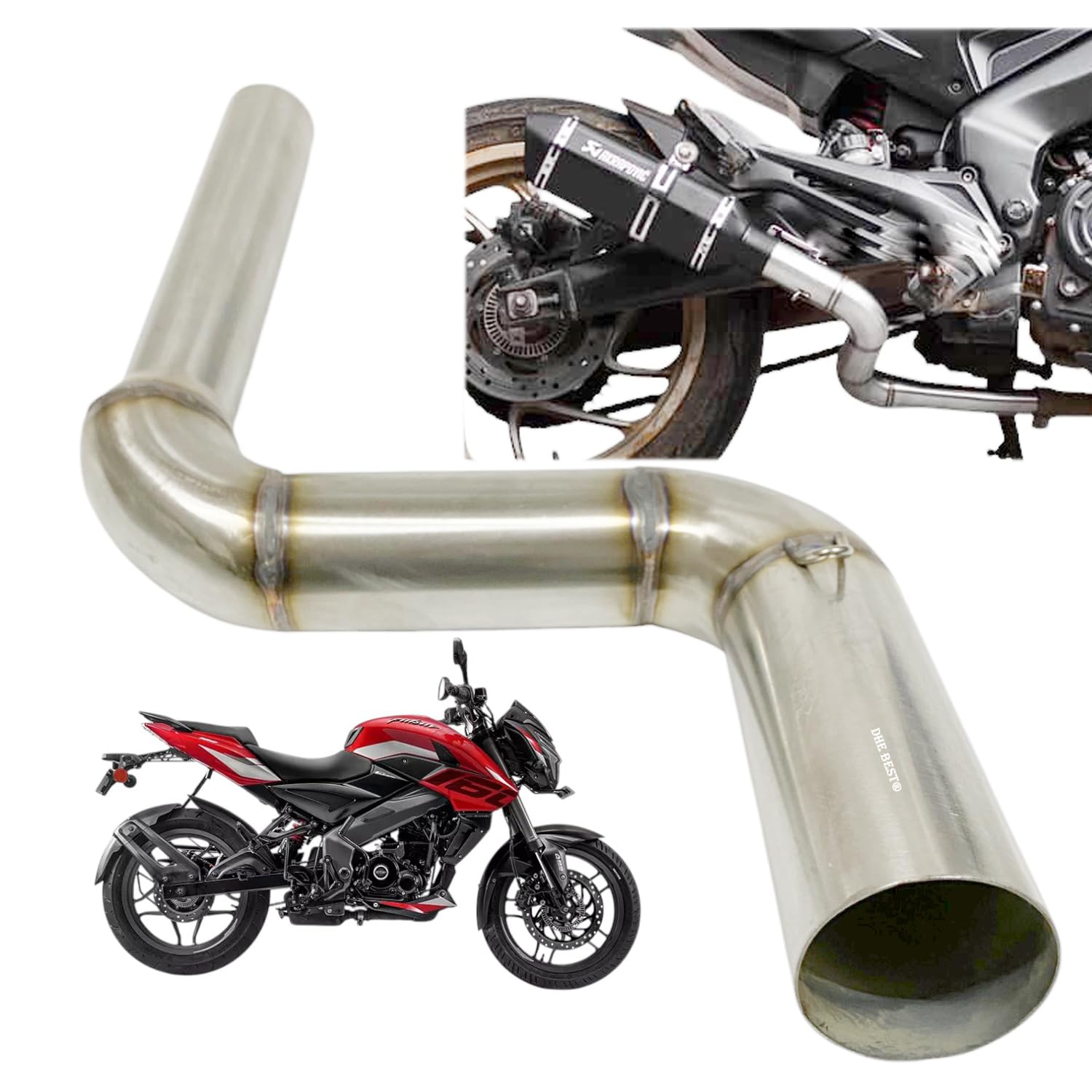 Dhe Best Bike Modified Stainless Steel Exhaust Pipe Muffler Mid Bend Pipe Suitable for Bajaj Pulsur NS 160-picture-20
