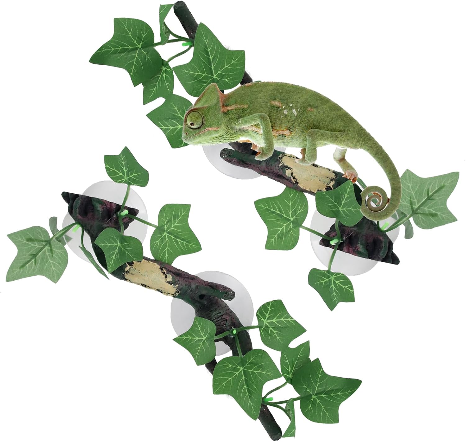 Reptile Corner Branch,Resin Climb Tree Branch Decor with Leaves,Terrarium Plant Decoration with Suction Cup for Snake Lizard Dragons Gecko Climbing (2, Climbing Branch B)