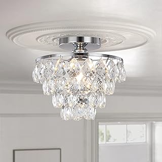 Mini Crystal Chandelier Ceiling Light Small, Modern Crystal Ceiling Light for Hallway Ceiling Light Fixtures Flush Mount Silver Crystal Chandelier for Bedroom Hall Living Room Hallway