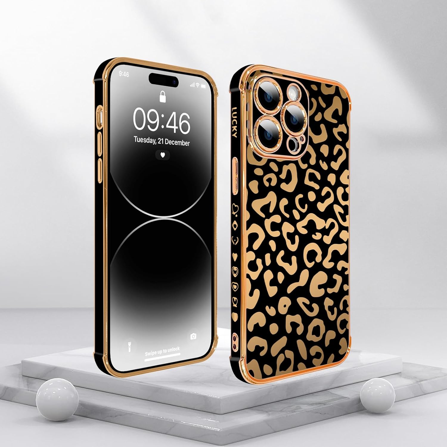 Cute Phone Case for iPhone 14 Pro Max 6.7 Inches, Luxury Golden Edge Leopard Pattern Plating for Girls Women, Full Camera Protection Shockproof Soft TPU Bumper Phone Case Cover, Black - Image 6