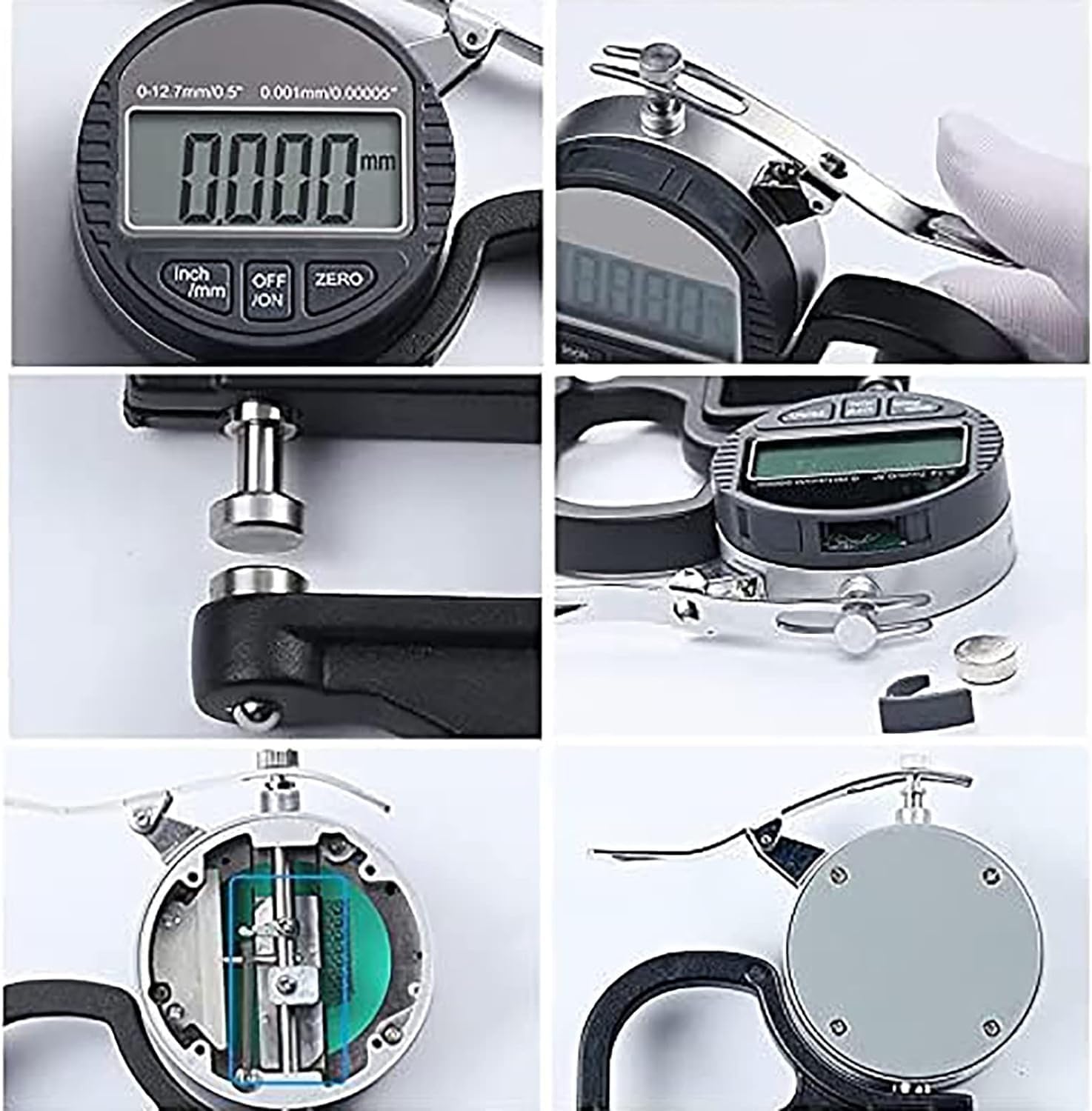 Medidor de espesor micrométrico de porcentaje digital de 0,001 mm, medidor de espesor de calibrador digital de cabeza plana, herramientas de medición de papel de cuero con cable de película(0-10mm)