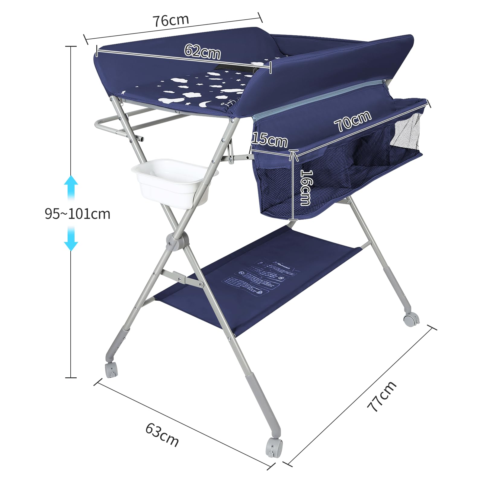 Table à Langer Pliante avec Panier de Rangement à Côté Structure en Fer Charge Max 25KG pour Nouveaux-Nés Design Ergonomique, De la naissance à 12 mois 80 * 58 * 90 cm-bleu marine