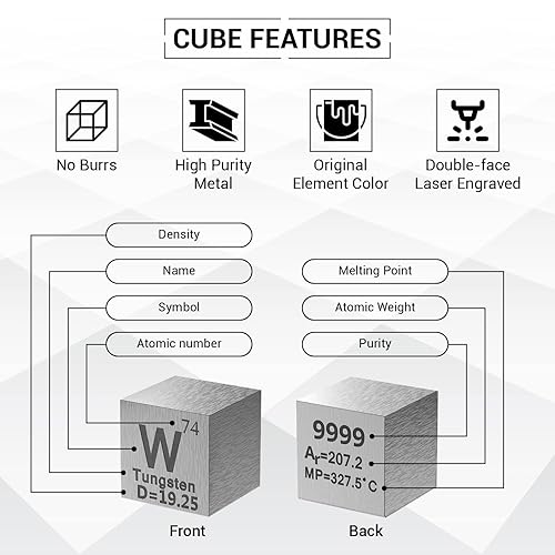 Miniatura 3 de Cubos de elementos metálicos de 15 piezas  Juego de cubos de densidad para una tabla periódica de elementos  Cubo de tungsteno puro, titanio,