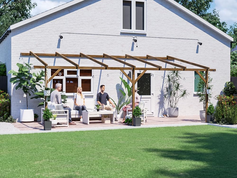 Dunster House Lean To Pergola Kit Wall Mounted 6 x 3 Metres Wooden Heavy Duty Garden Plant Frame Utopia