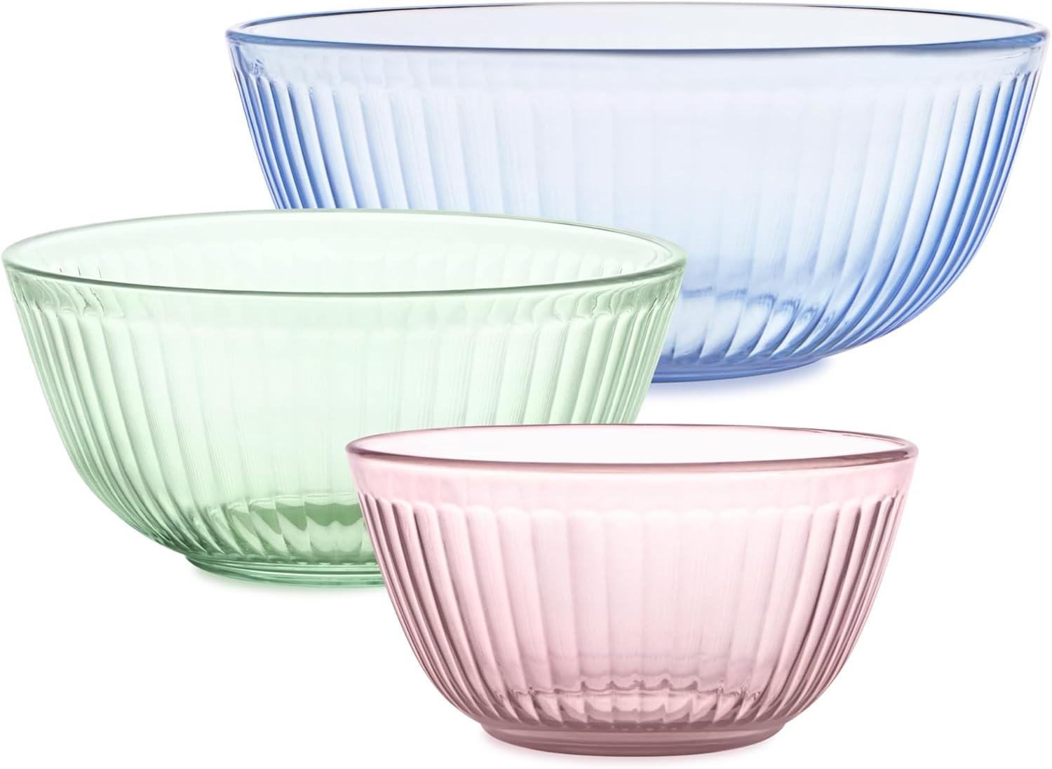 Pyrex Colors Tinted 3-PC, Unlidded Small/Medium/Large Glass Mixing Bowls, Nesting Space Saving Set of Bowls For Prepping and Baking, 1.3QT, 2.3QT & 4.5QT - Thumbnail 3