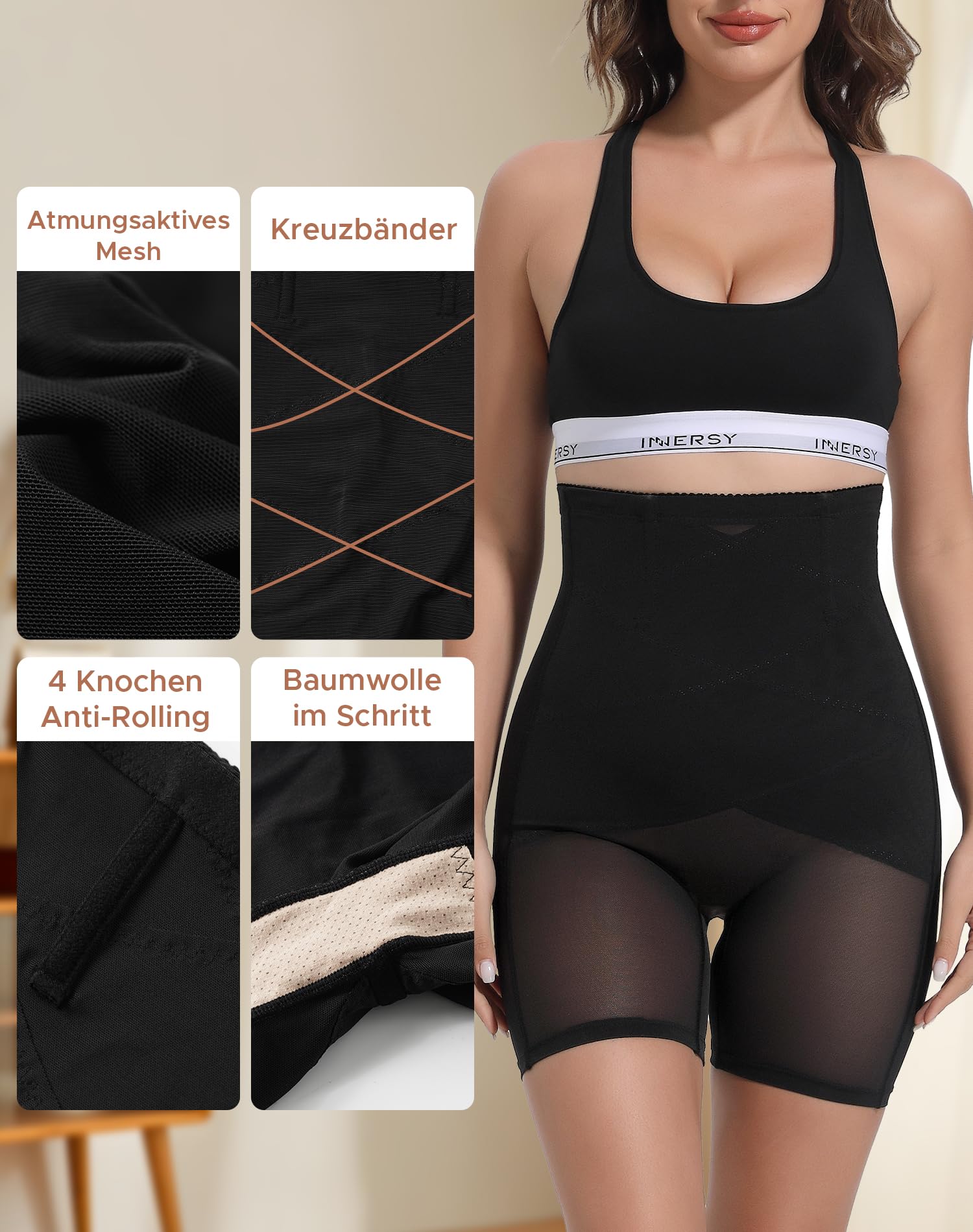 INNERSY Mutande Contenitive Donna Pancia Piatta Vita Alta Intimo Modellante Pantaloncini Contenitivi