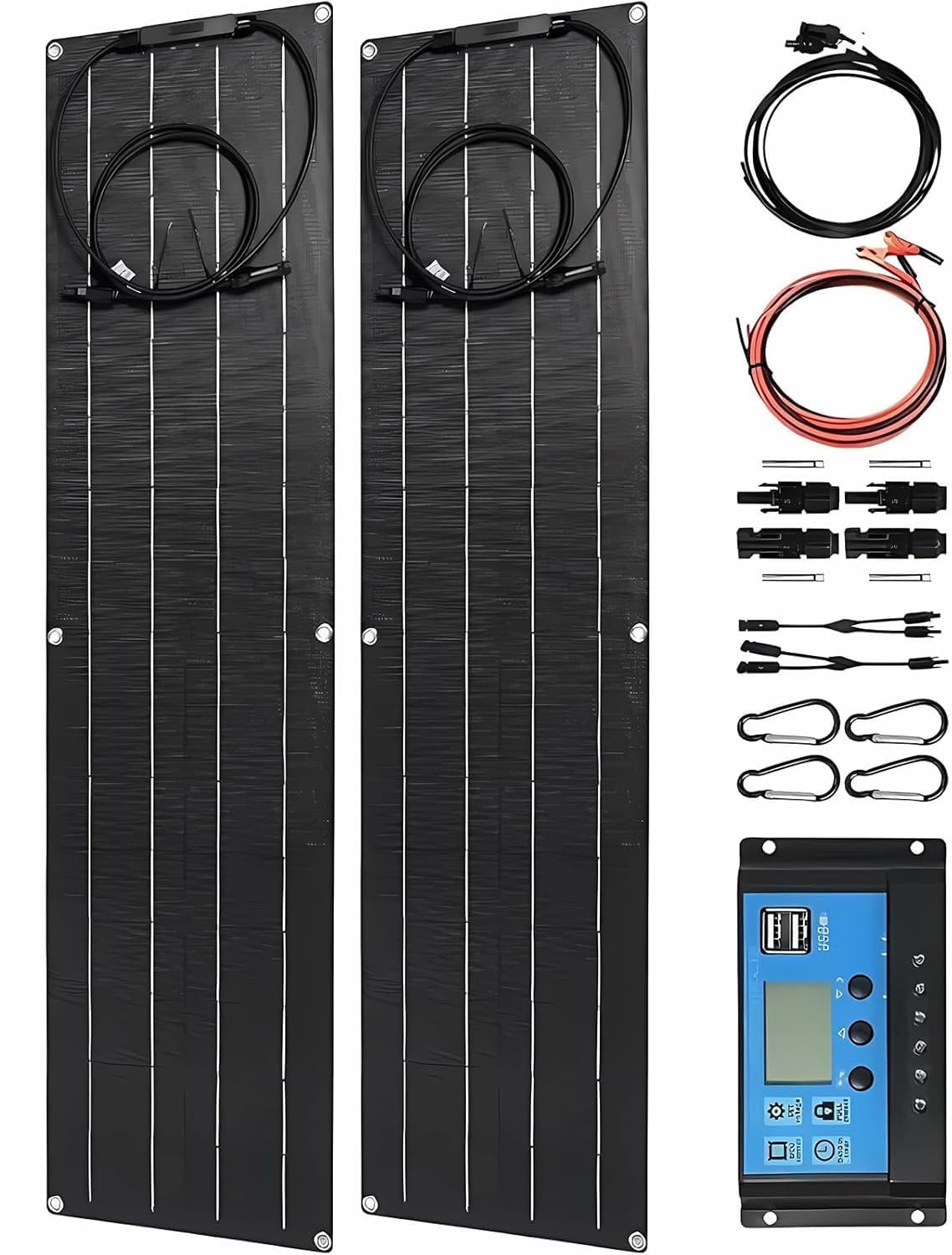 300 Watt Ultra-Thin Solar Panel, 2X 150W 12V-24V PET Flexible Solar Panel Kit with 40A Controller, Flexible Monocrystalline Solar Panels, Suitable for Family, Rv, Caravan, Boat