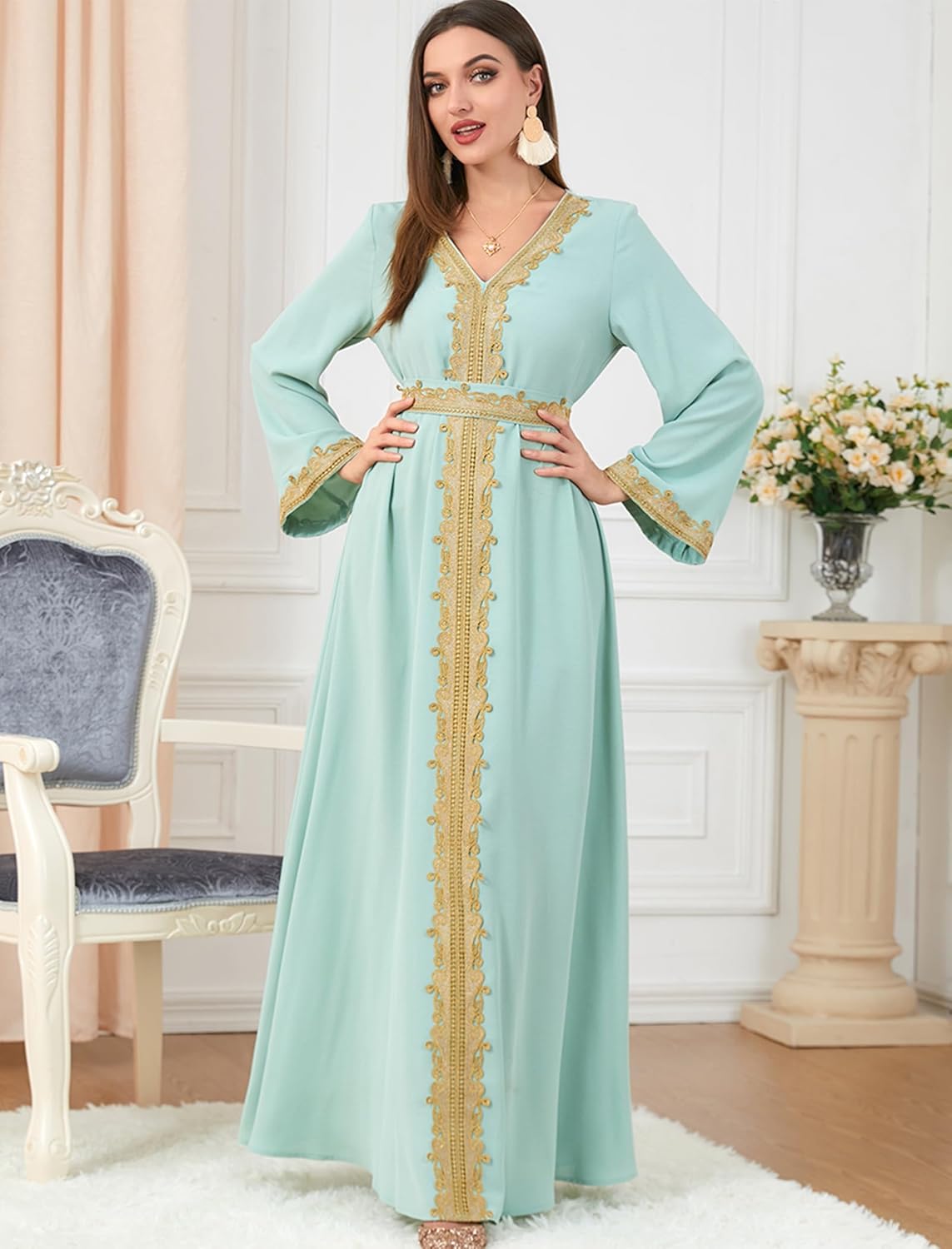 FYMNSI Women Muslim Abaya Dress Islamic Dubai Modest Lace Belted Dress Abayas Kaftan Eid Prayer Clothes Arabian Maxi Robe
