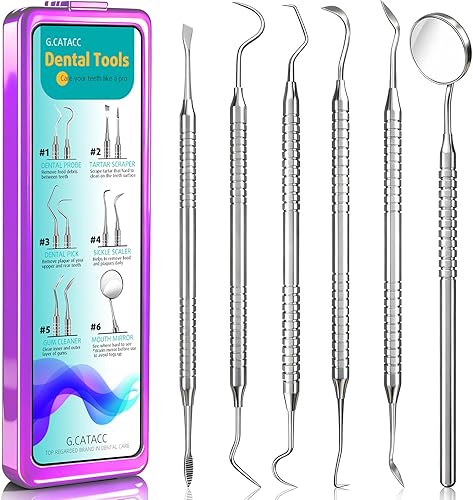 Dental Tools, Dental Pick for Teeth Cleaning, Stainless Steel Hygiene Kit with Tooth Scraper Plaque Tartar Remover - with Case
