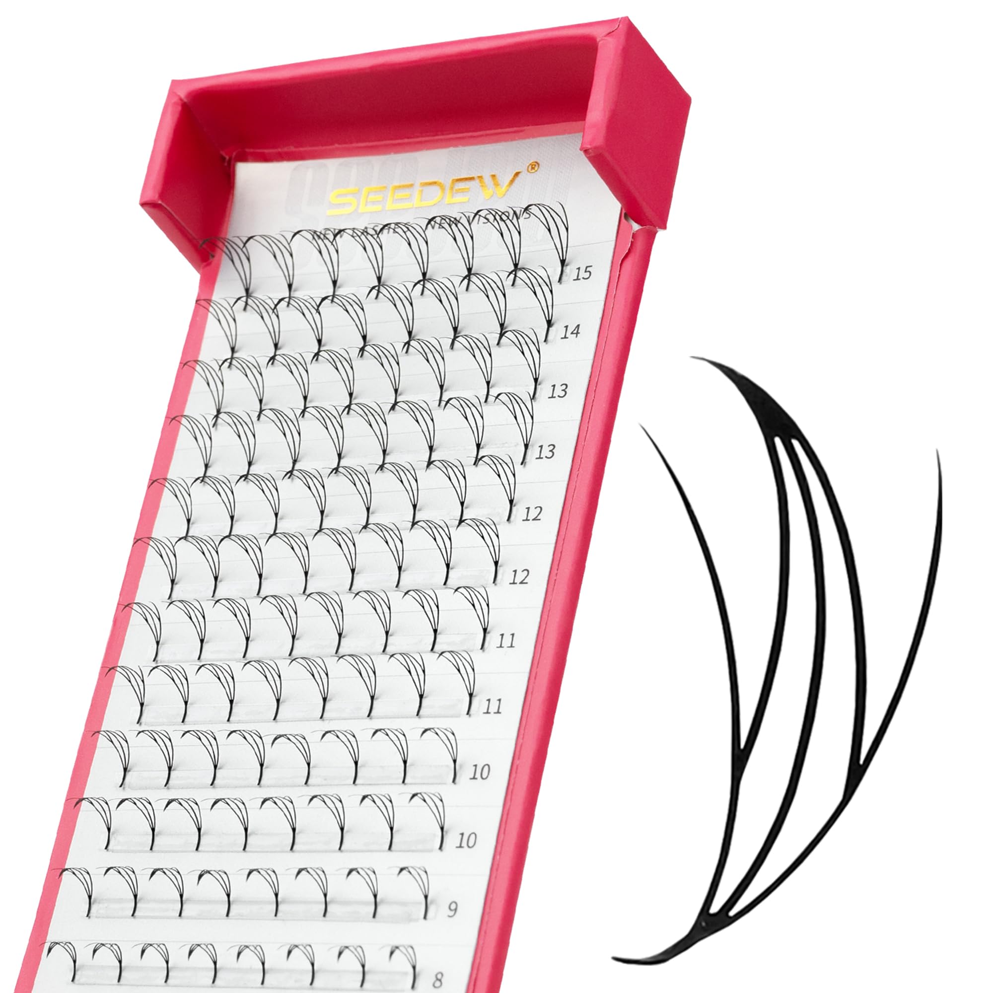 SEEDEW Pre-Made Manga Elf Prime Lashes, MJ-96PCS D Curl MIX8-15mm 0.07mm 12 Rows/Tray, Quickly Apply, Beginner Friendly