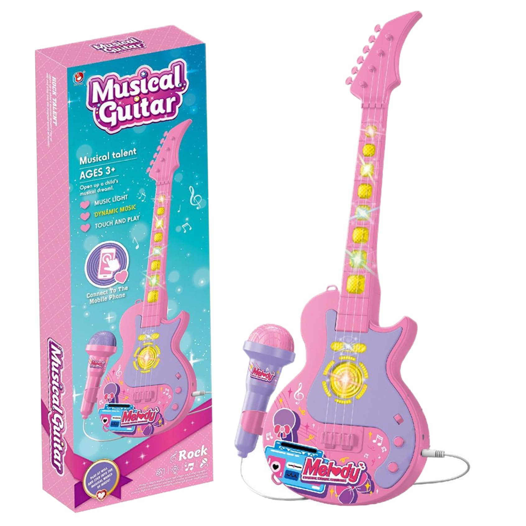 Juego de Guitarra y micrófono para niños con música y luz Guitarra micrófono 2 en 1 para niños pequeños