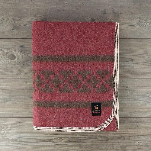 Miniatura 7 de Inca Wall - Manta gruesa de lana de alpaca pesada para acampar al aire libre en interiores, suave Perú tamaño individual, nuevo diseño étnico (vino