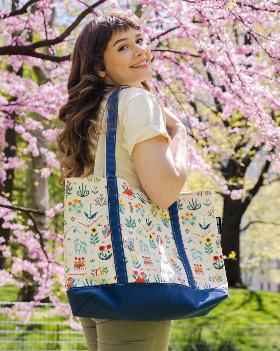 Books & Blooms Zippered Tote Bag with Inner Pocket - Gift for Book Lovers - Image 7