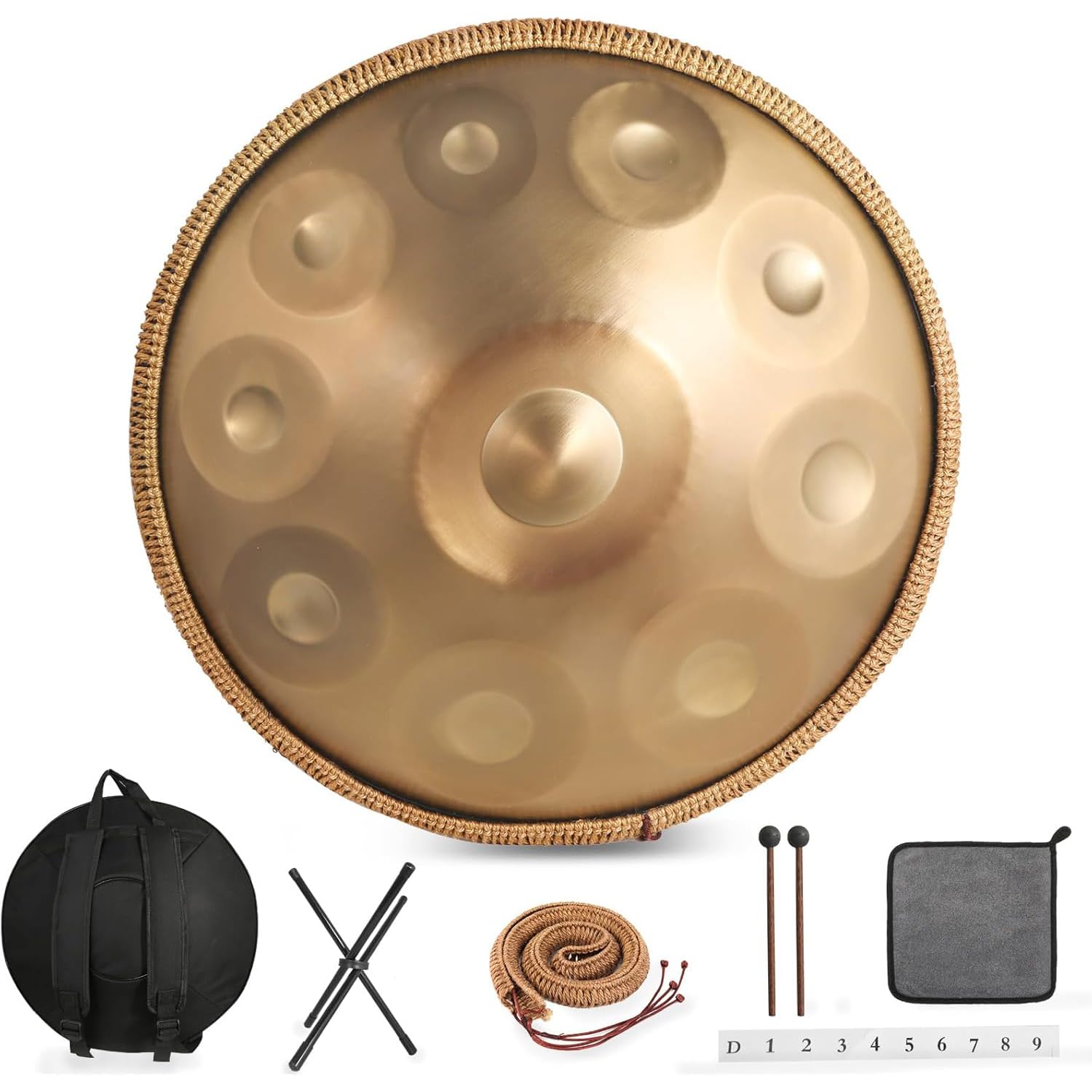 Tamburo a mano da 55,9 cm, 10 note in re minore, professionale, in acciaio, 440 Hz, percussione armonica per la guarigione del suono, yoga, meditazione