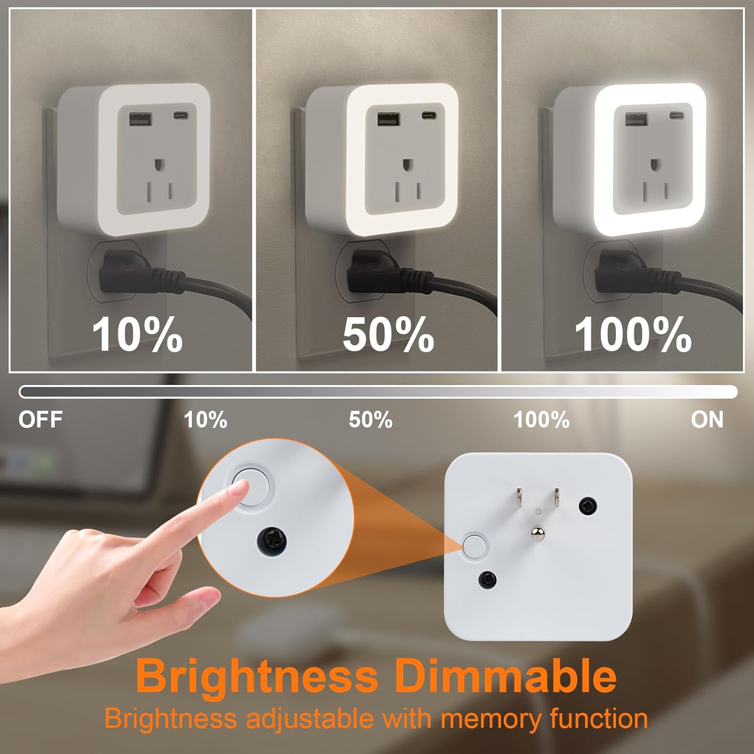 Night Lights Plug Into Wall 2 Pack Rechargeable Battery Backup Light Dusk to Dawn Sensor Night Light with Outlet Expander for Adults Kids Bedroom, Kitchen, and Bathroom (2, cool white, 5000K)
